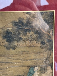 After Tang Yan 唐寅 (1470&mdash;1523): 'Buffalo and sage', ink and colour on silk, signed Liuru Jushi 六如居士, 18/19th C.