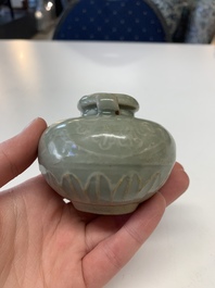 Eight Chinese Longquan celadon jarlets with floral design, Song/Yuan