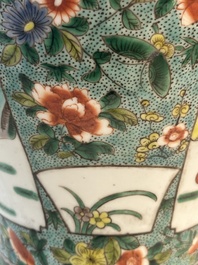 A Chinese famille verte vase and two covered vases, 19th C.