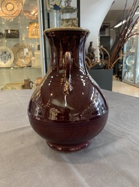 A Chinese flamb&eacute;-glazed 'hu' vase, Qianlong mark, 20th C.