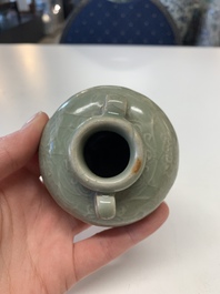 Eight Chinese Longquan celadon jarlets with floral design, Song/Yuan