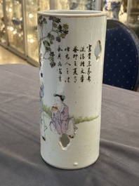 A collection of ten Chinese blue, white, famille rose and qianjiang cai wares, signed Yongzhen Shi 永真氏, 18/19th C.