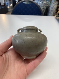 Eight Chinese Longquan celadon jarlets with floral design, Song/Yuan