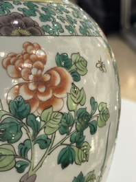 A Chinese famille verte vase and two covered vases, 19th C.