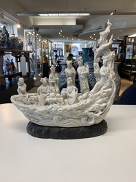 A large Chinese Dehua blanc de Chine group with goddesses on a boat, Republic