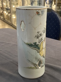 A collection of ten Chinese blue, white, famille rose and qianjiang cai wares, signed Yongzhen Shi 永真氏, 18/19th C.