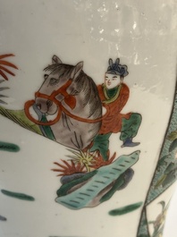 A Chinese famille verte vase and two covered vases, 19th C.