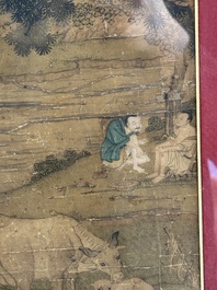 After Tang Yan 唐寅 (1470&mdash;1523): 'Buffalo and sage', ink and colour on silk, signed Liuru Jushi 六如居士, 18/19th C.