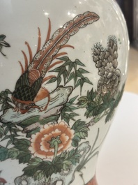 A Chinese famille verte vase and two covered vases, 19th C.