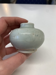 Eight Chinese Longquan celadon jarlets with floral design, Song/Yuan