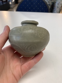 Eight Chinese Longquan celadon jarlets with floral design, Song/Yuan