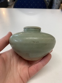Eight Chinese Longquan celadon jarlets with floral design, Song/Yuan