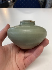 Eight Chinese Longquan celadon jarlets with floral design, Song/Yuan