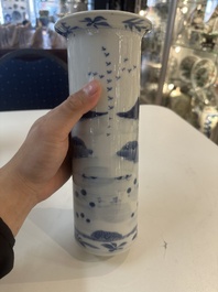 A Chinese blue and white garniture of five vases with river landscapes, 19th C.
