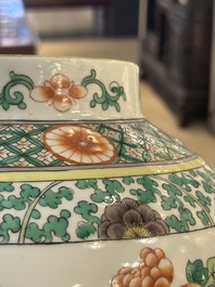 A Chinese famille verte vase and two covered vases, 19th C.