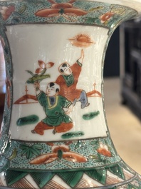 A Chinese famille verte vase and two covered vases, 19th C.