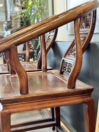 A pair of Chinese wooden 'horseshoe' chairs, 19/20th C.