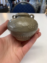Eight Chinese Longquan celadon jarlets with floral design, Song/Yuan