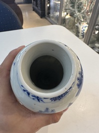 A Chinese blue and white garniture of five vases with river landscapes, 19th C.