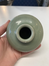 Eight Chinese Longquan celadon jarlets with floral design, Song/Yuan