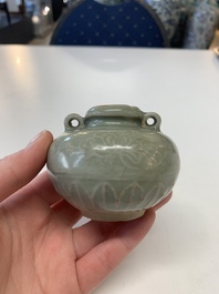 Eight Chinese Longquan celadon jarlets with floral design, Song/Yuan