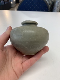 Eight Chinese Longquan celadon jarlets with floral design, Song/Yuan