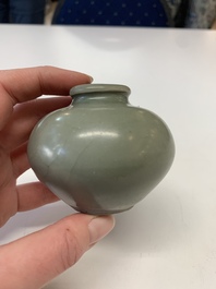 Eight Chinese Longquan celadon jarlets with floral design, Song/Yuan