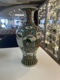 A Chinese famille verte vase and two covered vases, 19th C.