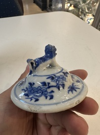 A Chinese blue and white garniture of five vases with river landscapes, 19th C.