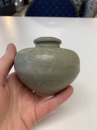 Eight Chinese Longquan celadon jarlets with floral design, Song/Yuan