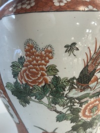 A Chinese famille verte vase and two covered vases, 19th C.