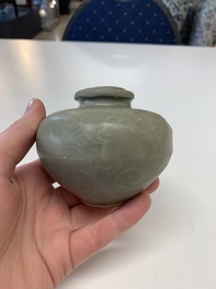 Eight Chinese Longquan celadon jarlets with floral design, Song/Yuan