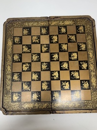 A Chinese Canton export gilt-lacquered chess and backgammon board, 19th C.