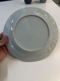 Seven Chinese blue, white, Imari-style and famille rose plates, Kangxi/Qianlong