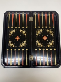 A Chinese Canton export gilt-lacquered chess and backgammon board, 19th C.