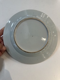 Seven Chinese blue, white, Imari-style and famille rose plates, Kangxi/Qianlong