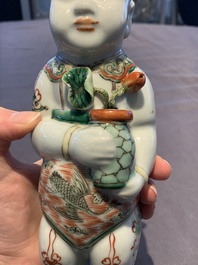 A pair of Chinese famille verte He He Er Xian models, 18/19th C.