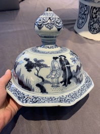 A large blue and white Dutch Delft chinoiserie vase and cover, late 17th C.