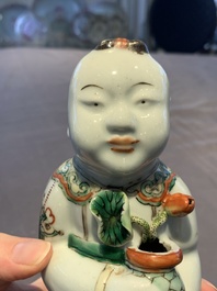A pair of Chinese famille verte He He Er Xian models, 18/19th C.