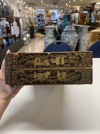 A Chinese Canton export gilt-lacquered chess and backgammon board, 19th C.