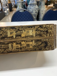 A Chinese Canton export gilt-lacquered chess and backgammon board, 19th C.