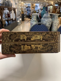 A Chinese Canton export gilt-lacquered chess and backgammon board, 19th C.
