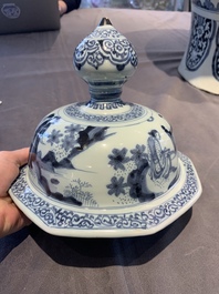 A large blue and white Dutch Delft chinoiserie vase and cover, late 17th C.