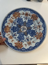 Seven Chinese blue, white, Imari-style and famille rose plates, Kangxi/Qianlong