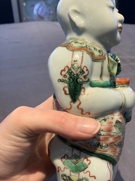 A pair of Chinese famille verte He He Er Xian models, 18/19th C.