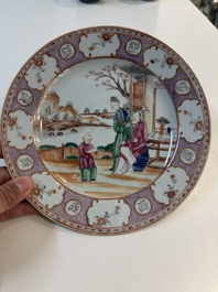 Seven Chinese blue, white, Imari-style and famille rose plates, Kangxi/Qianlong