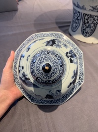 A large blue and white Dutch Delft chinoiserie vase and cover, late 17th C.