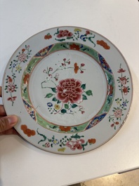 Seven Chinese blue, white, Imari-style and famille rose plates, Kangxi/Qianlong