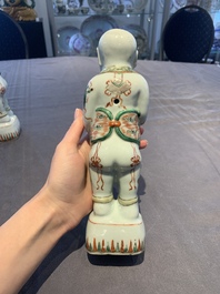 A pair of Chinese famille verte He He Er Xian models, 18/19th C.