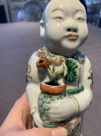 A pair of Chinese famille verte He He Er Xian models, 18/19th C.